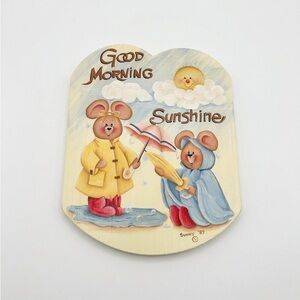 Sunny Studios "Good Morning Sunshine" Yellow & Blue Mouse Wall Plaque